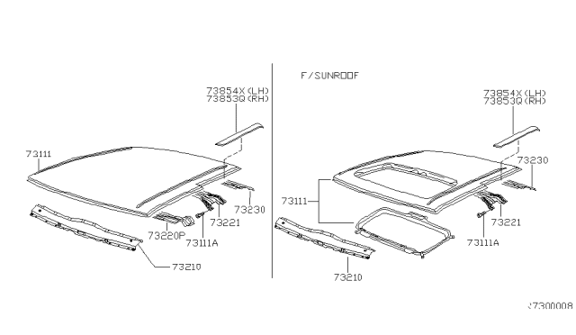 2000 Nissan Frontier Roof Panel & Fitting Diagram 1