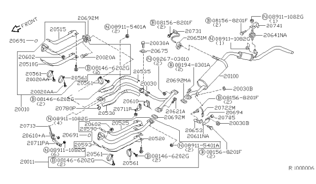 2000 Nissan Frontier Exhaust Tube & Muffler Diagram 5