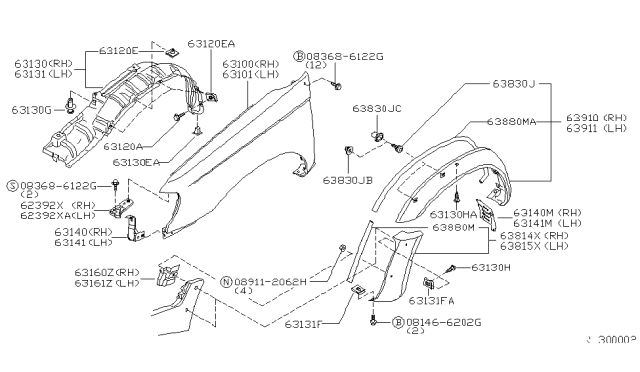 2000 Nissan Frontier Rubber Assembly-Front Diagram for 63880-7B401