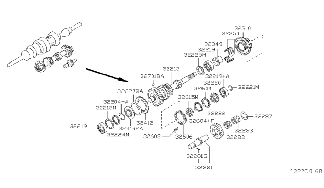 1999 Nissan Frontier Gear-Reverse,Counter Diagram for 32220-3S704