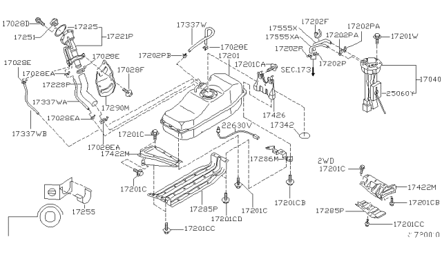 2002 Nissan Frontier Fuel Tank Assembly Diagram for 17202-5S520