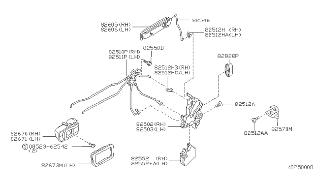 2000 Nissan Frontier Rear Door Lock & Handle Diagram 3