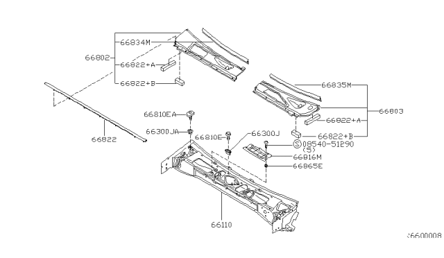 2001 Nissan Frontier Cowl Top & Fitting Diagram 1