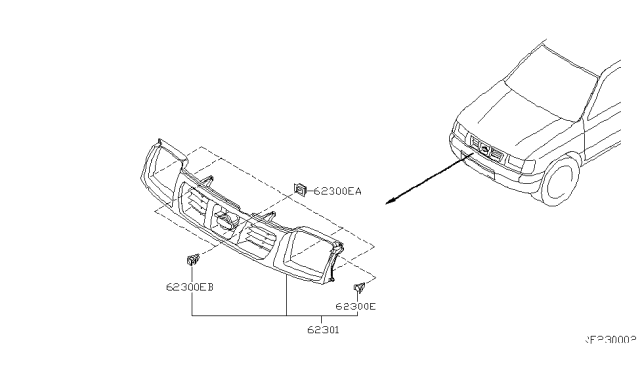 1998 Nissan Frontier Grille Kit-Front Diagram for 62310-3S500