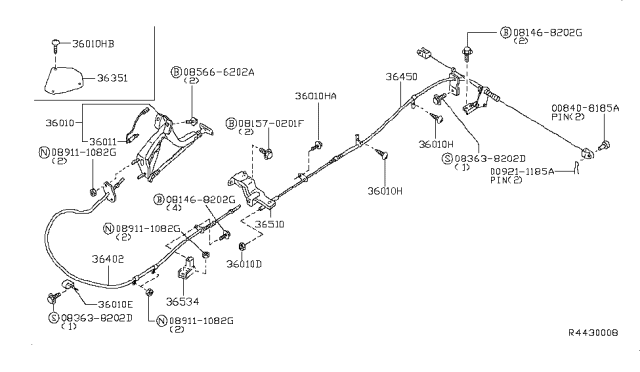 2002 Nissan Frontier Clip Diagram for 36455-3S500