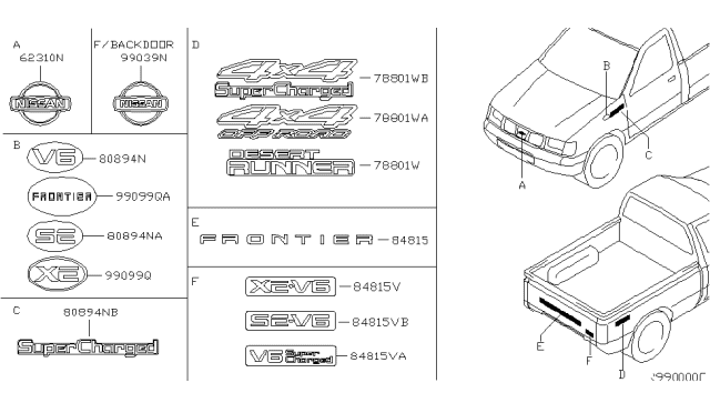 2003 Nissan Frontier Emblem-Radiator Grille Diagram for 65890-8Z300