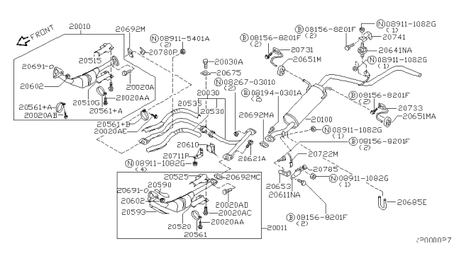 2003 Nissan Frontier Exhaust Tube & Muffler Diagram 4