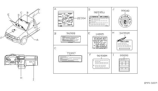 1999 Nissan Frontier Caution Plate & Label Diagram 1