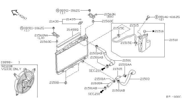 1998 Nissan Frontier Radiator,Shroud & Inverter Cooling Diagram 3