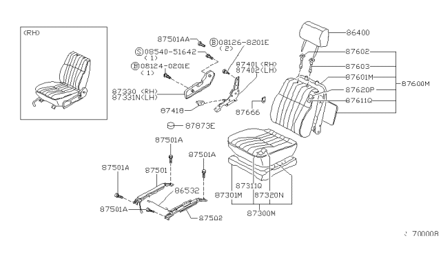 2000 Nissan Frontier Knob-Reclining Device Diagram for 87418-8B600