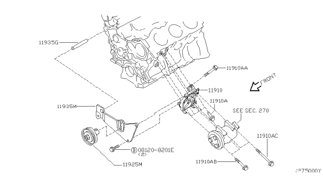 2004 Nissan Frontier Compressor Mounting & Fitting Diagram 2