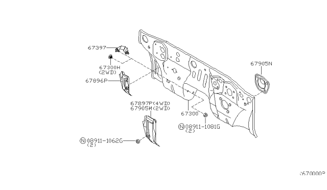 2000 Nissan Frontier INSULATOR-Dash Lower,R Diagram for 67896-7B400