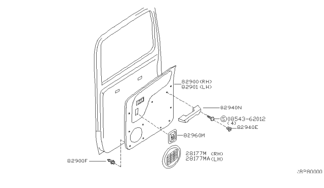 2003 Nissan Frontier Rear Door Trimming Diagram