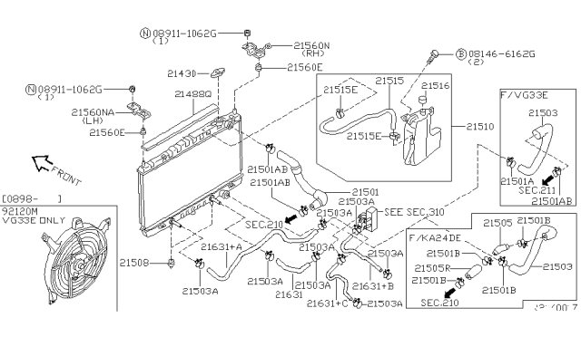 2004 Nissan Frontier Radiator,Shroud & Inverter Cooling Diagram 1