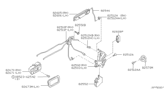 2001 Nissan Frontier Rear Door Lock & Handle Diagram 1