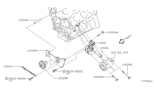 1999 Nissan Frontier Compressor Mounting & Fitting Diagram 4