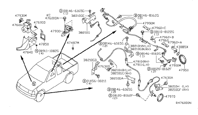 2002 Nissan Frontier Sensor Assembly-Anti SKID,Front RH Diagram for 47910-1Z600