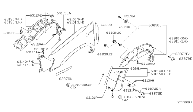 2004 Nissan Frontier Front Fender & Fitting Diagram