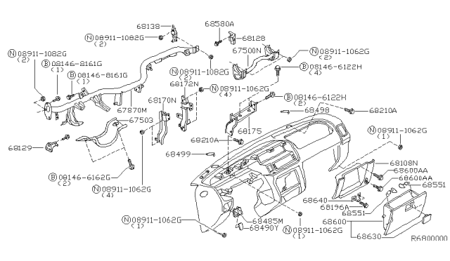 2001 Nissan Frontier Instrument Panel,Pad & Cluster Lid Diagram 2
