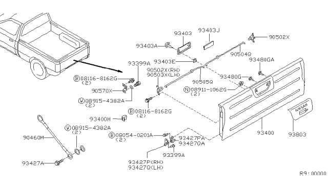 2000 Nissan Frontier Stay Assembly-Rear Gate Diagram for 90460-8B400