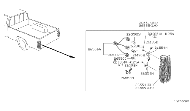 2002 Nissan Frontier Rear Combination Lamp Socket Assembly, Right Diagram for 26551-3S500