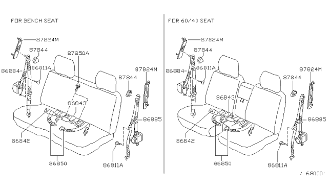 2000 Nissan Frontier Front Seat Belt Set, Center Diagram for 86850-3S526