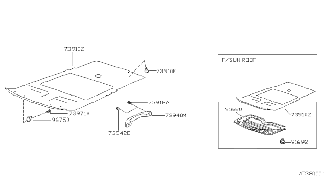 2002 Nissan Frontier Lock-Shade Diagram for 91692-9Z500