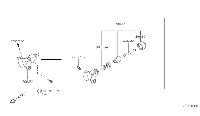 1998 Nissan Frontier Cylinder Assy-Clutch Operating Diagram for 30620-56G21