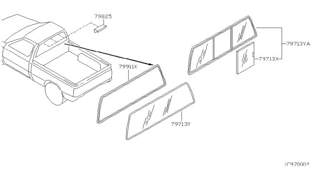 1998 Nissan Frontier WELT Rear Window Diagram for 76923-3S500