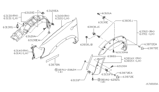 2002 Nissan Frontier Front Fender & Fitting Diagram 2