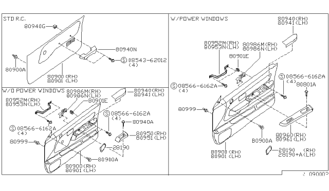 1999 Nissan Frontier Finisher Assy-Front Door,LH Diagram for 80901-3S776