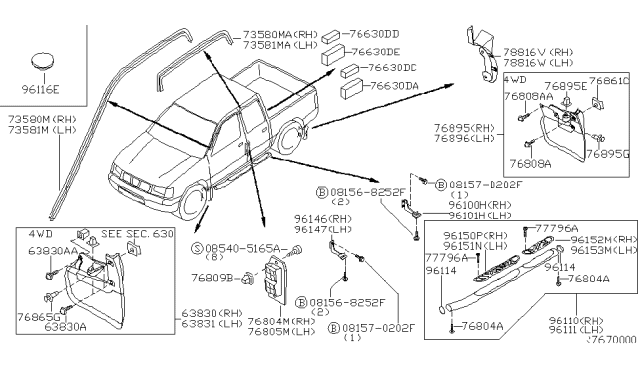 1999 Nissan Frontier Mud Guard Set-Front Fender, Left Diagram for F3851-3S510