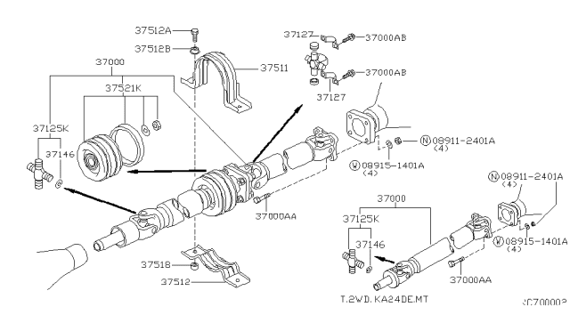 2001 Nissan Frontier Shaft Assembly PROPELLER Diagram for 37000-9Z010