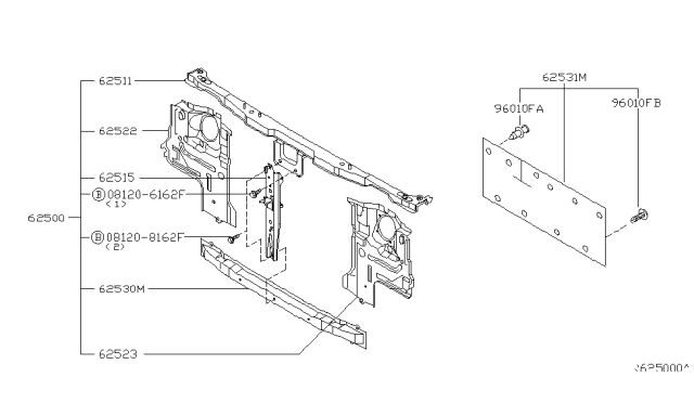 2002 Nissan Frontier Front Apron & Radiator Core Support Diagram 1