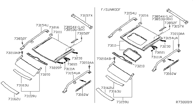 2001 Nissan Frontier Roof Diagram for 73100-9Z734