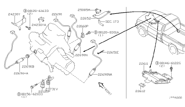 2001 Nissan Frontier Heated Oxygen Sensor Diagram for 22690-3S500