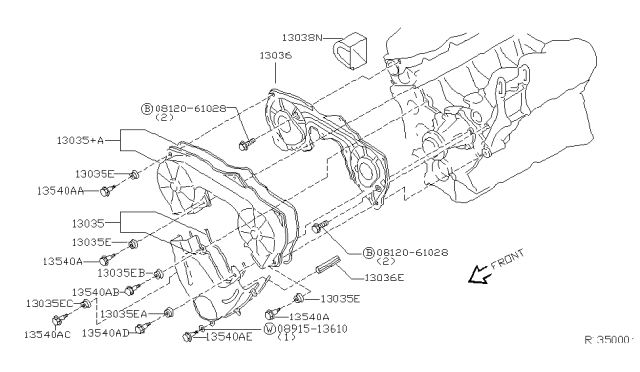 2000 Nissan Frontier Front Cover,Vacuum Pump & Fitting Diagram 4