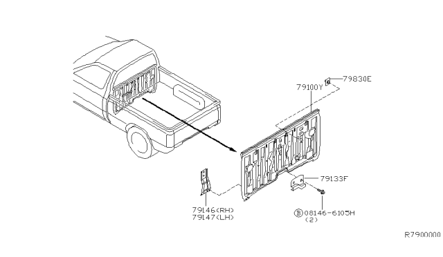 2000 Nissan Frontier Stiffener Rear Panel,Upper LH Diagram for 79147-7B800