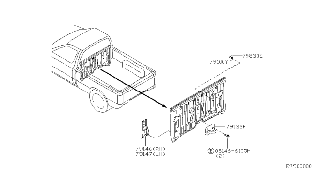 1999 Nissan Frontier Panel Assembly Back Diagram for 79100-4S030