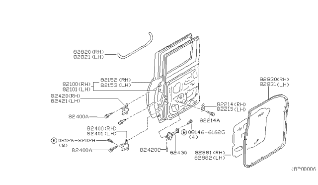 2003 Nissan Frontier Rear Door Panel & Fitting Diagram 1