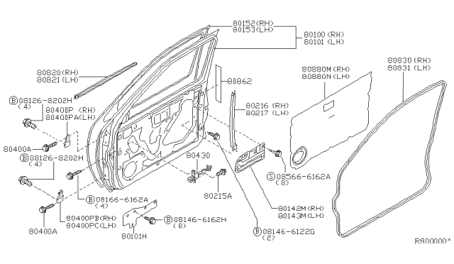 2001 Nissan Frontier WEATHERSTRIP Front Door RH Diagram for 80830-8Z400