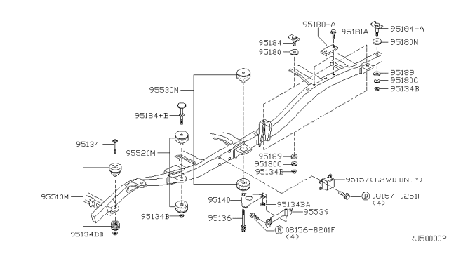 2000 Nissan Frontier Mounting Rubber Assembly-Body Diagram for 11375-3S500