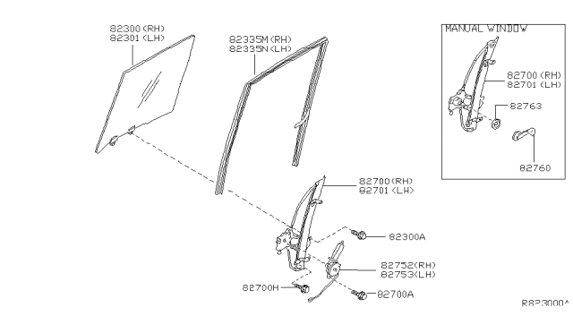 2003 Nissan Frontier Motor Assembly Regulator, LH Diagram for 82731-2S721