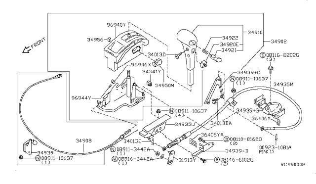 2000 Nissan Frontier Lever-Select Range Diagram for 31913-4S100