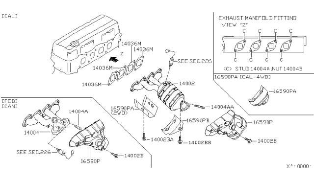 2004 Nissan Frontier Exhaust Manifold With Catalytic Converter Passenger Side Diagram for 14002-EK800