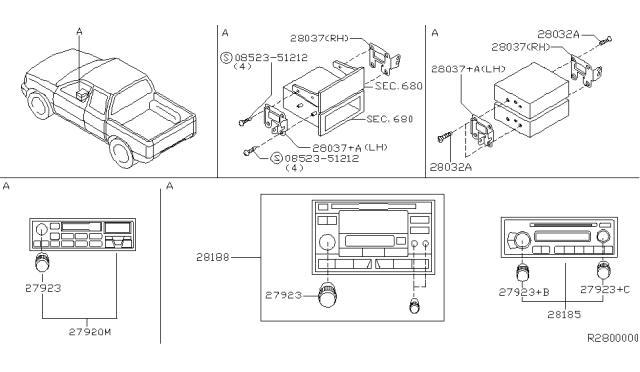 2000 Nissan Frontier Radio Unit,W/CASSETTE Diagram for 28111-7B400