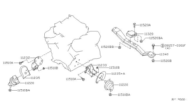 1998 Nissan Frontier Engine & Transmission Mounting Diagram 2