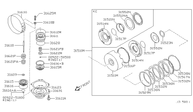 2000 Nissan Frontier Clutch & Band Servo Diagram 14