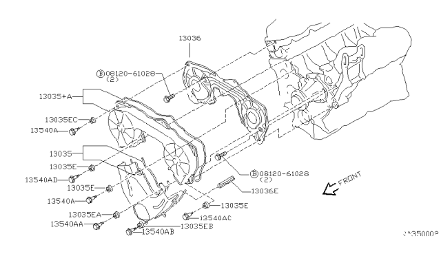 2000 Nissan Frontier Front Cover,Vacuum Pump & Fitting Diagram 2