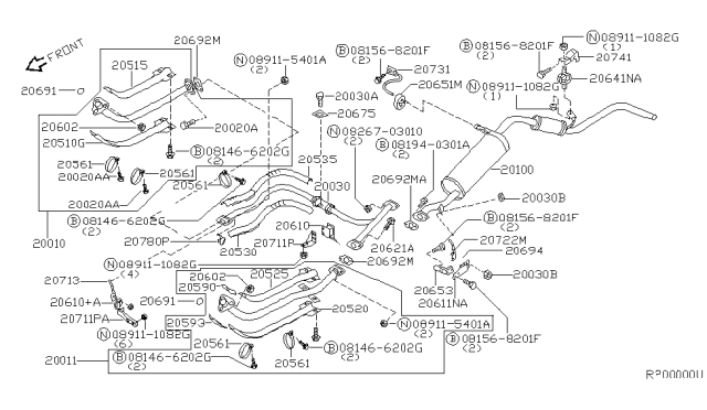 2000 Nissan Frontier Exhaust Tube & Muffler Diagram 7